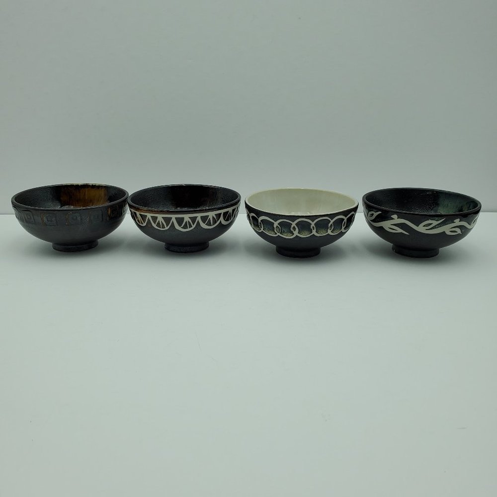 Kafuh Rice Bowls Brown Earthenware Sauce Dip Condiment Bowls